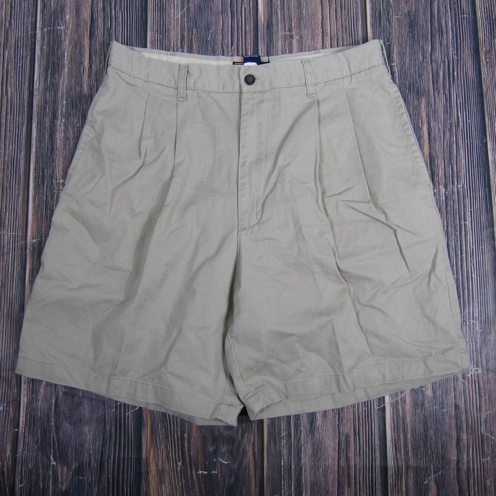 Chaps Ralph Lauren Shorts Mens 34 Khaki Pleated Cotton Chino Golf Casual Summer